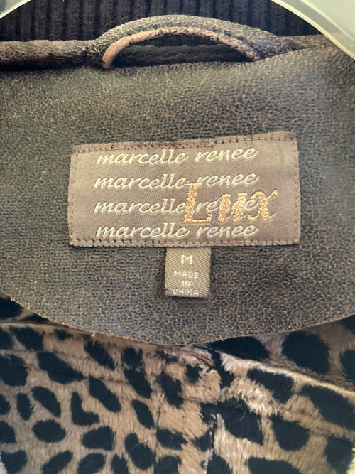 Distressed Leather Bomber Jacket W/ Faux Leather Collar and Lining